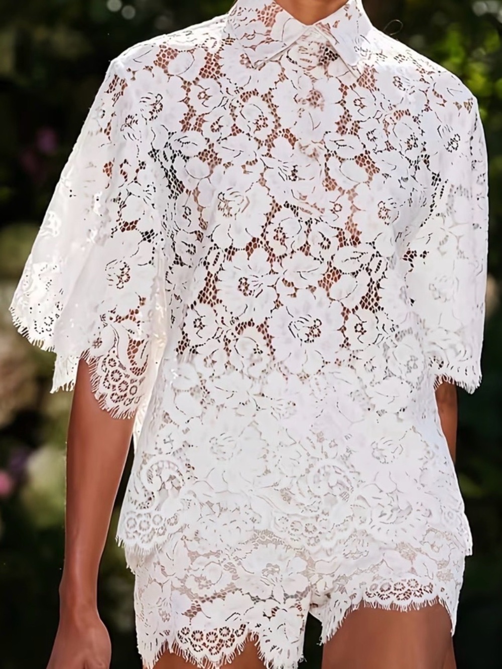 White Floral Lace Two-Piece Set with Scalloped Trim